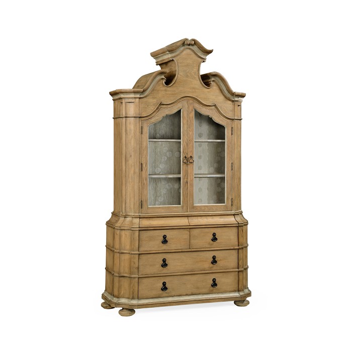 Oulton Vintage Oak Cabinet with Glass Doors & Wooden Shelves