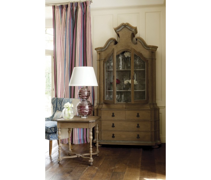 Oulton Vintage Oak Cabinet with Glass Doors & Wooden Shelves