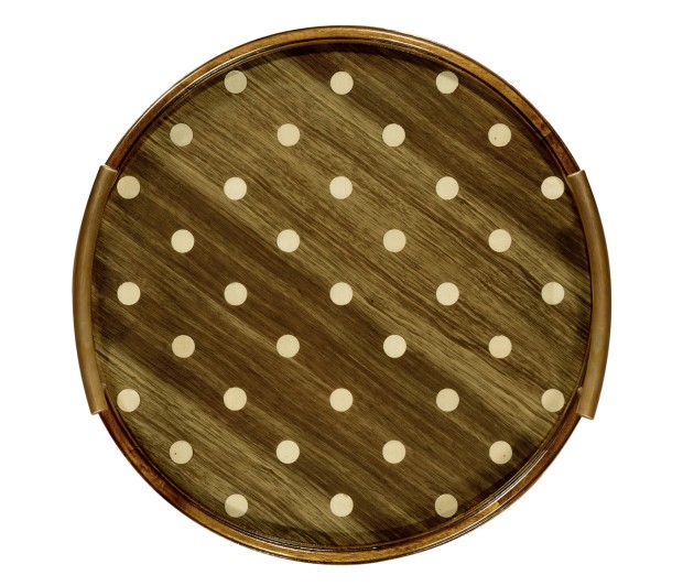 Small Circular Natural Acacia & Polka Dot Tray