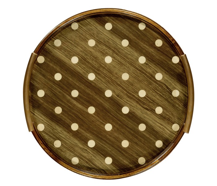 Small Circular Natural Acacia & Polka Dot Tray