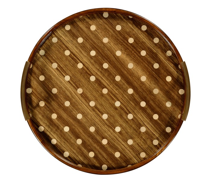 Large Circular Natural Acacia & Polka Dot Tray