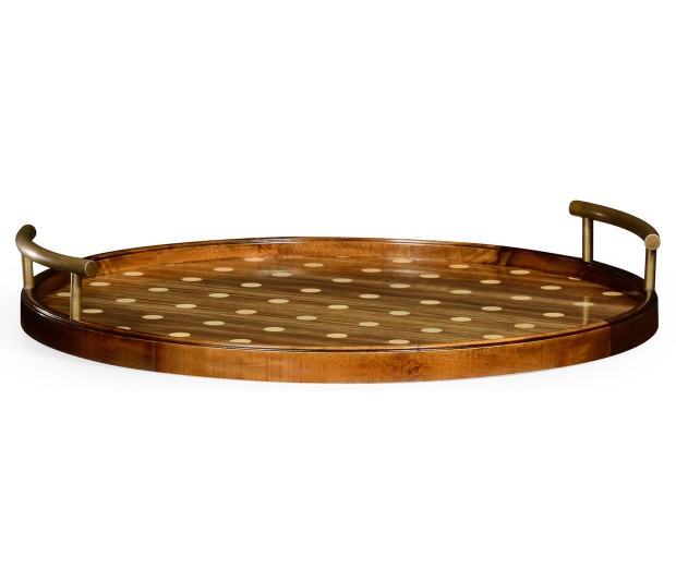 Large Circular Natural Acacia & Polka Dot Tray