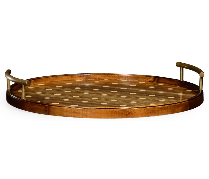 Large Circular Natural Acacia & Polka Dot Tray