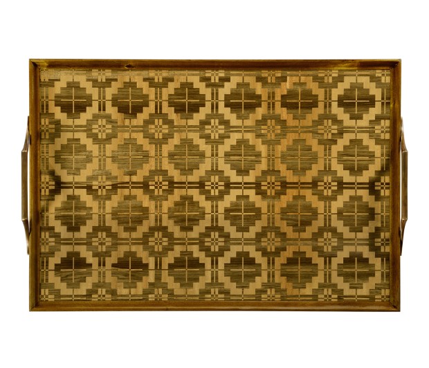 Rectangular Natural Acacia & Geometric Inlaid Tray