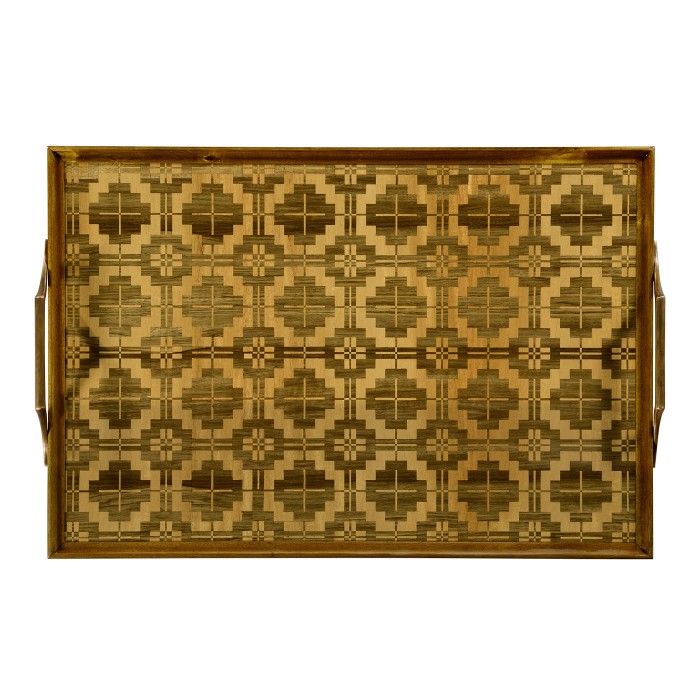 Rectangular Natural Acacia & Geometric Inlaid Tray