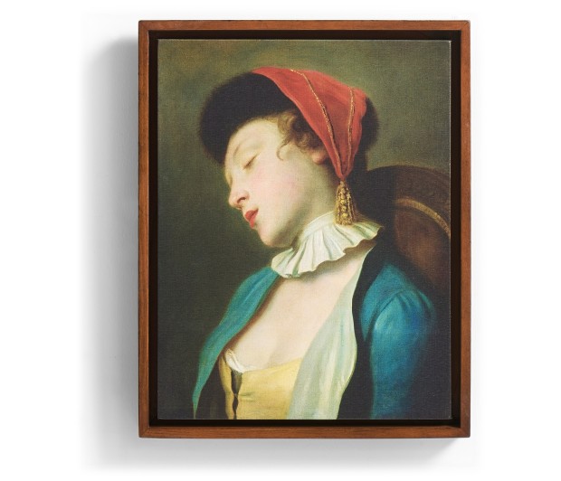 Sleeping Girl Painting on Medium Walnut Frame