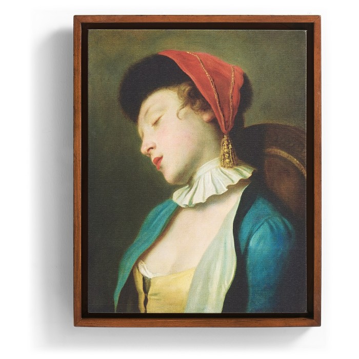 Sleeping Girl Painting on Medium Walnut Frame