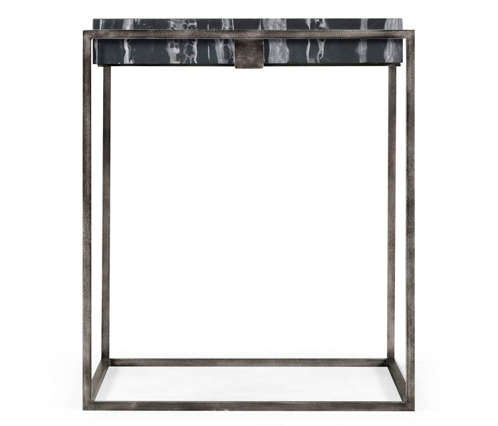 Square Iron End Table with a Black Marble Top