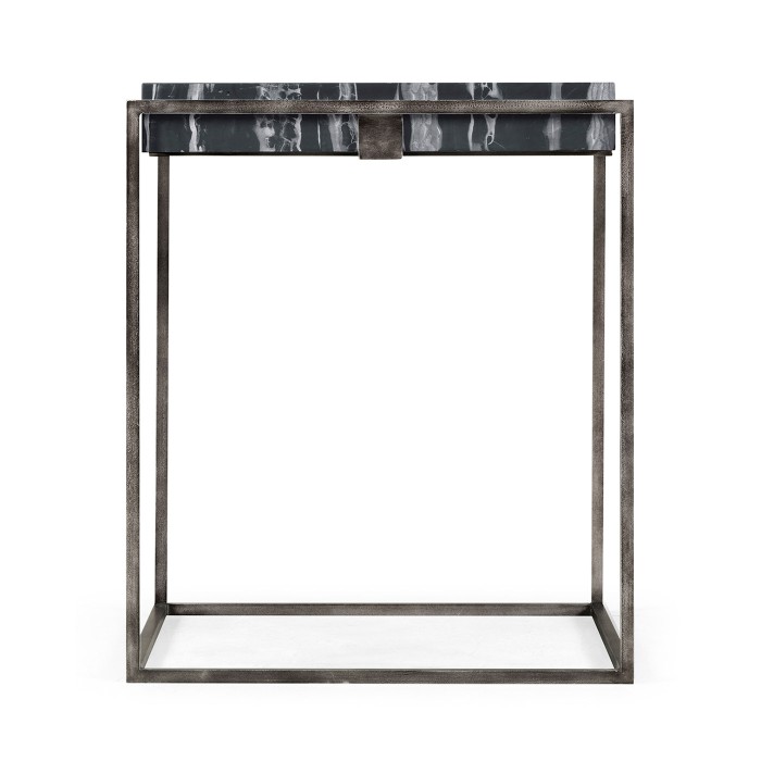 Square Iron End Table with a Black Marble Top