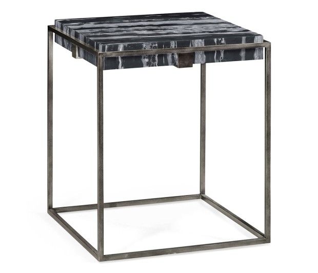 Square Iron End Table with a Black Marble Top
