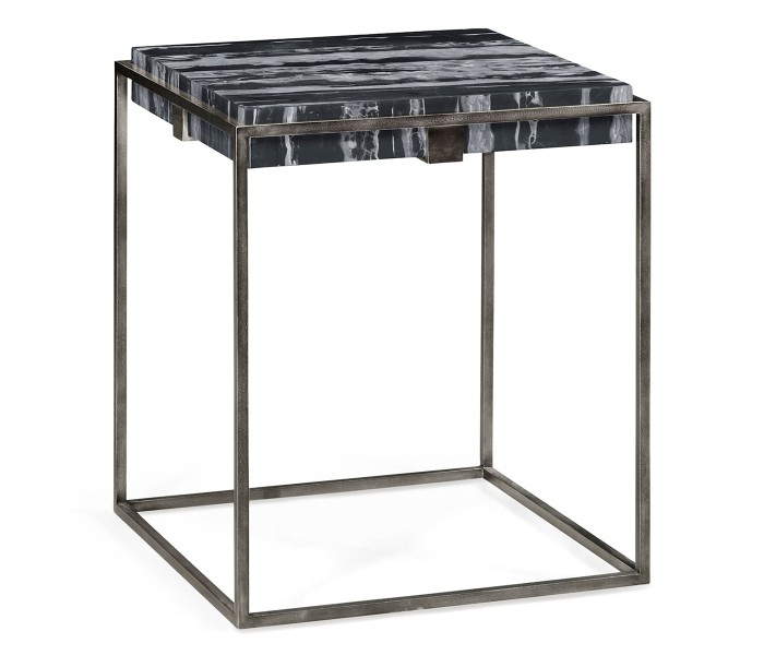 Square Iron End Table with a Black Marble Top
