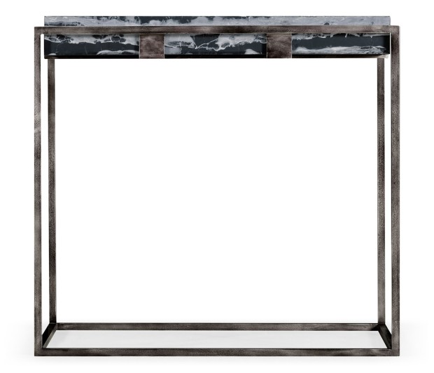 Rectangular Iron End Table with a Black Marble Top