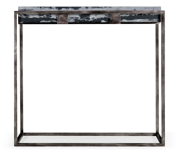 Rectangular Iron End Table with a Black Marble Top