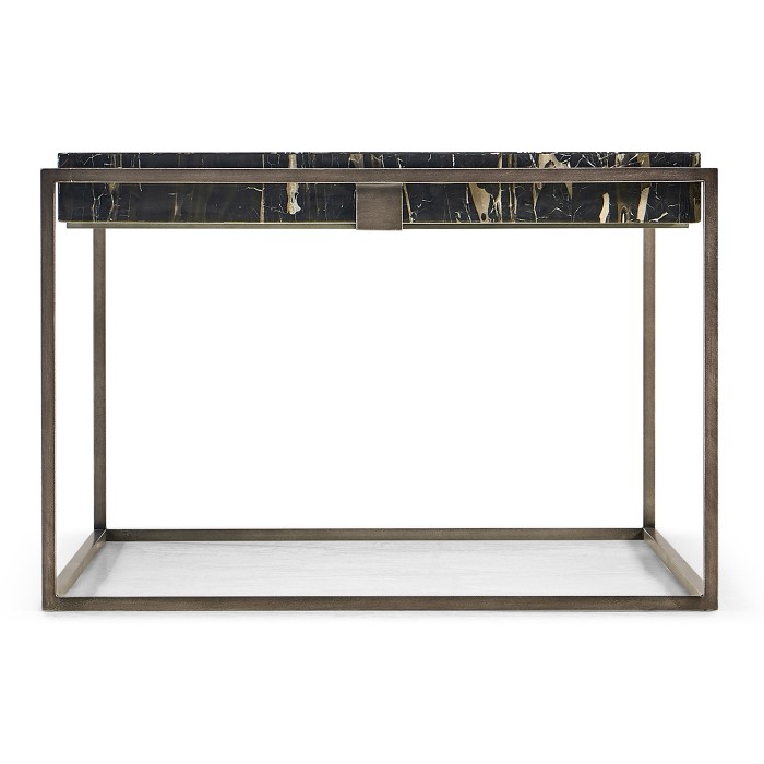 Rectangular Iron Cocktail Table with a Black Marble Top