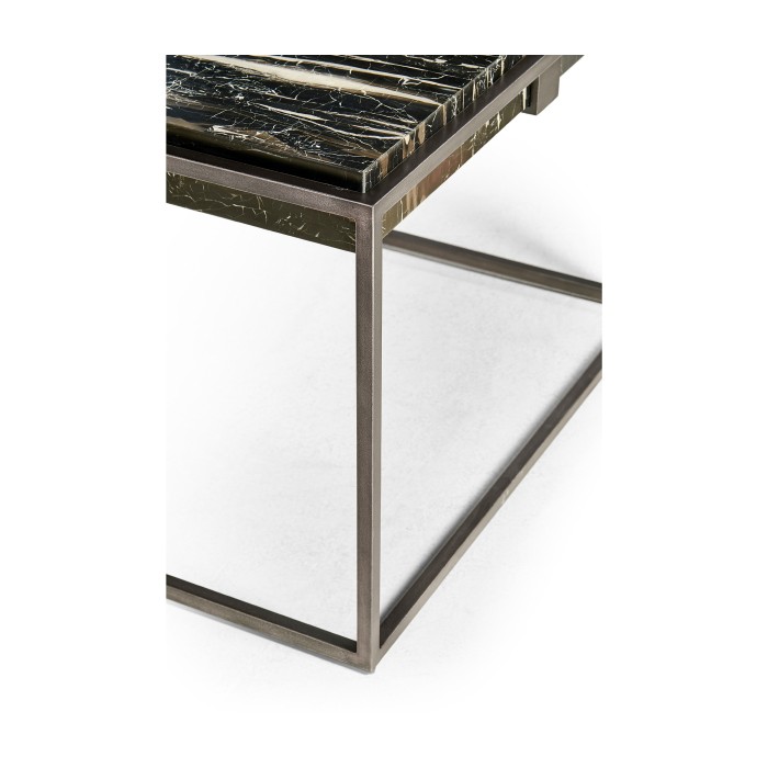 Rectangular Iron Cocktail Table with a Black Marble Top