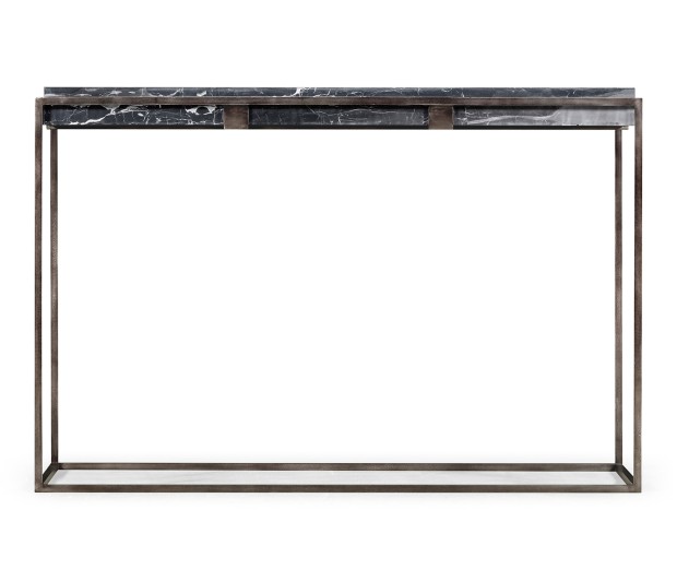 Rectangular Iron Console Table with a Black Marble Top