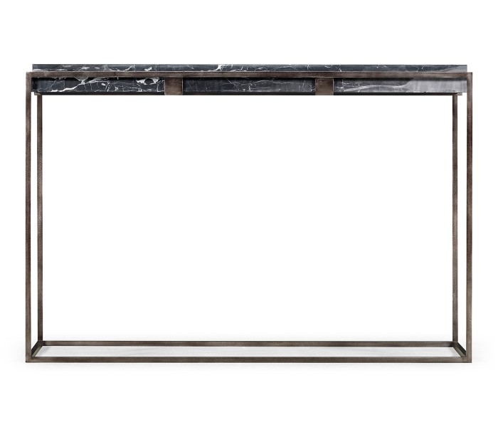 Rectangular Iron Console Table with a Black Marble Top