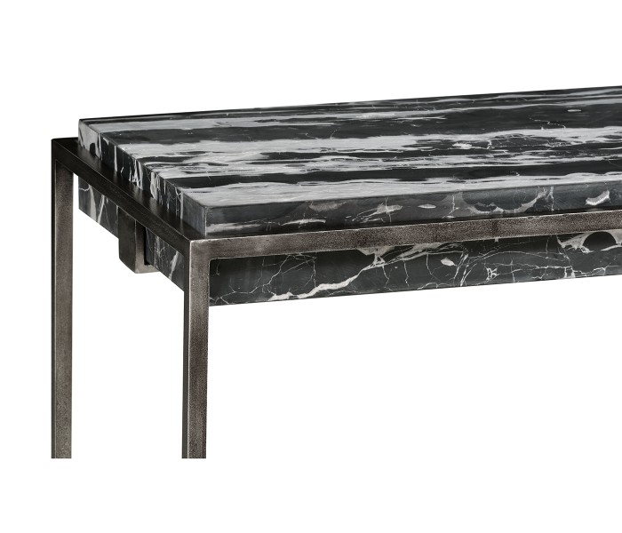 Rectangular Iron Console Table with a Black Marble Top