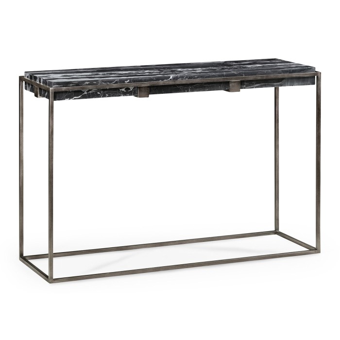 Rectangular Iron Console Table with a Black Marble Top