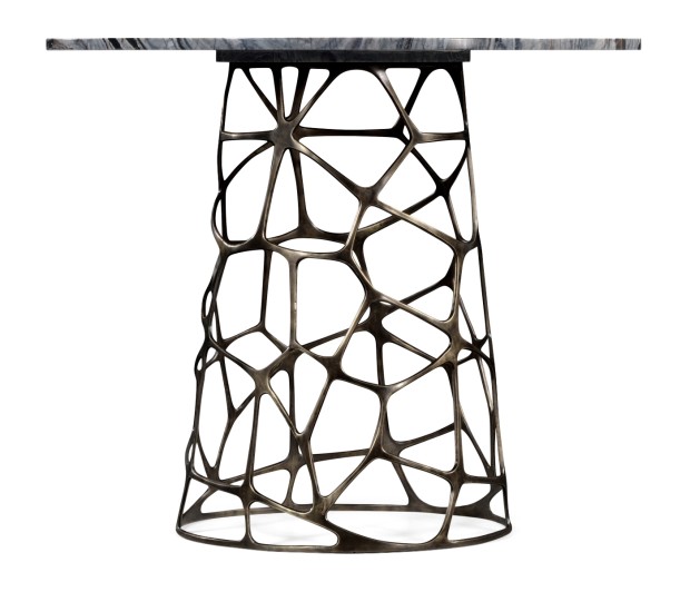 Round Geometic Brass Coffee Table with a Grey Marble Top