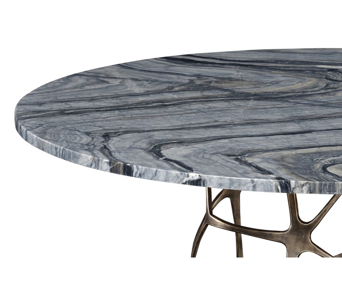 Round Geometic Brass Coffee Table with a Grey Marble Top