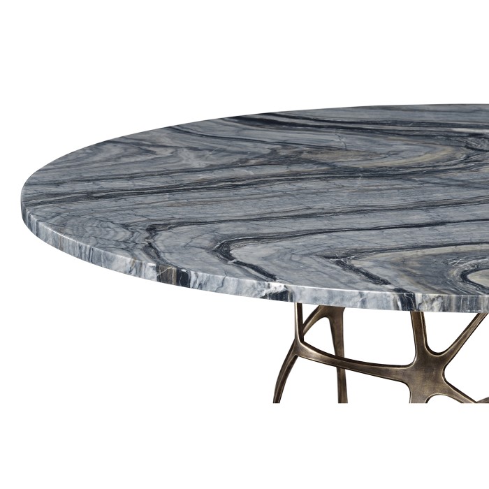 Round Geometic Brass Coffee Table with a Grey Marble Top