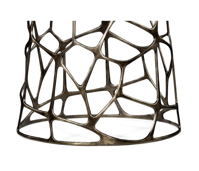 Round Geometic Brass Coffee Table with a Grey Marble Top