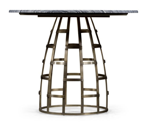 Round Geometric Dome Brass Breakfast Table with A Grey Marble Top 36
