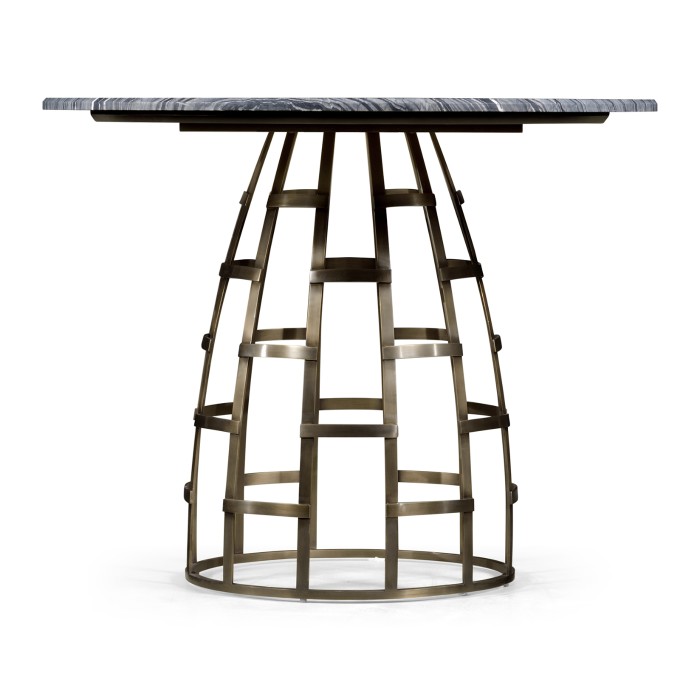 Round Geometric Dome Brass Breakfast Table with A Grey Marble Top 36