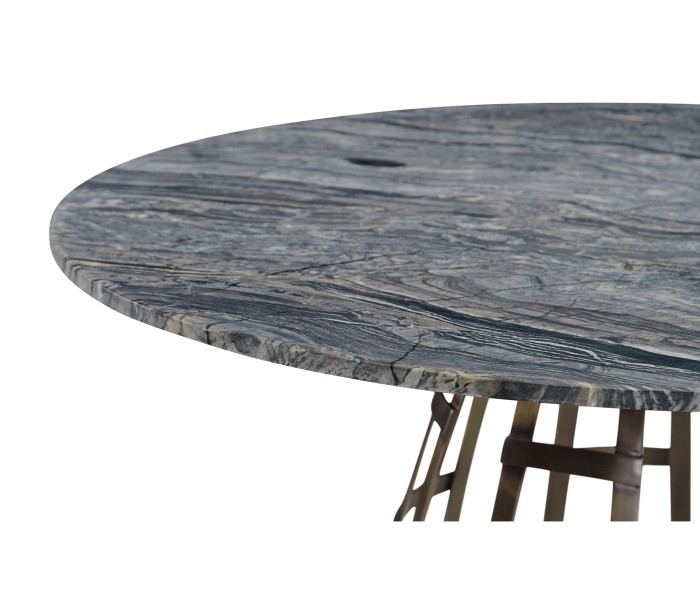 Round Geometric Dome Brass Breakfast Table with A Grey Marble Top 36