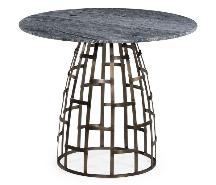 Round Geometric Dome Brass Breakfast Table with A Grey Marble Top 36