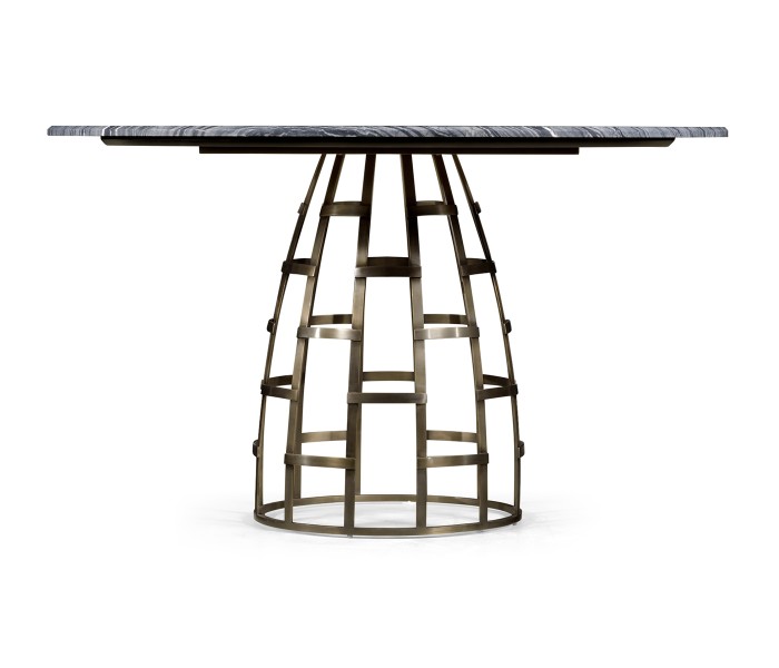Round Geometric Dome Brass Dining Table with A Grey Marble Top 51