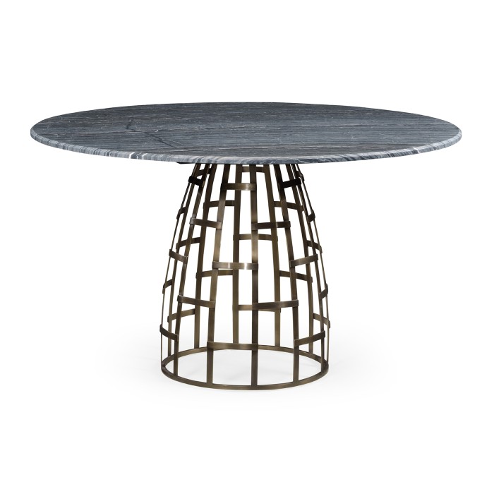 Round Geometric Dome Brass Dining Table with A Grey Marble Top 51