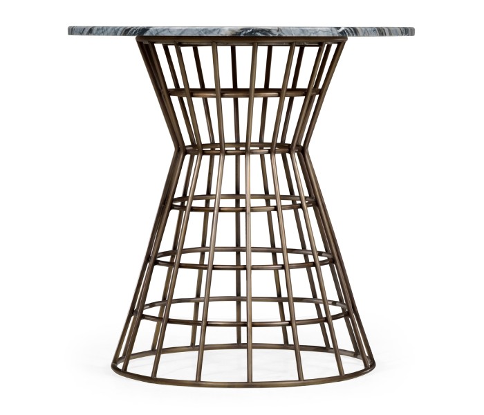 Round Geometric Antique Brass Centre Table with a Grey Marble Top 25