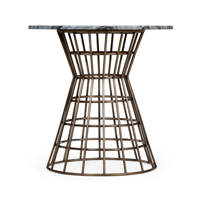 Round Geometric Antique Brass Centre Table with a Grey Marble Top 25