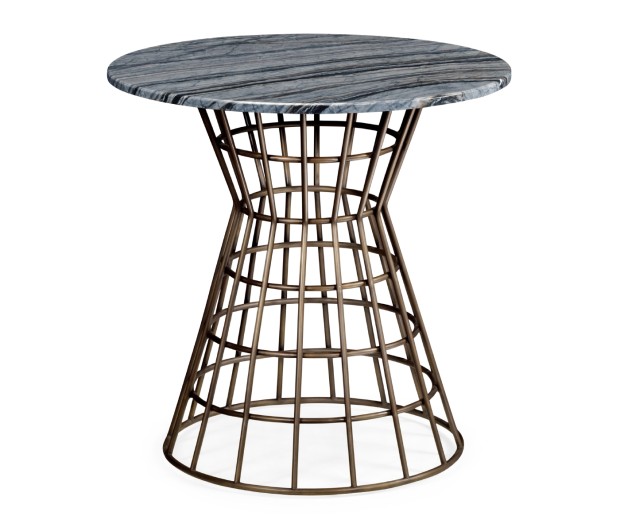 Round Geometric Antique Brass Centre Table with a Grey Marble Top 25