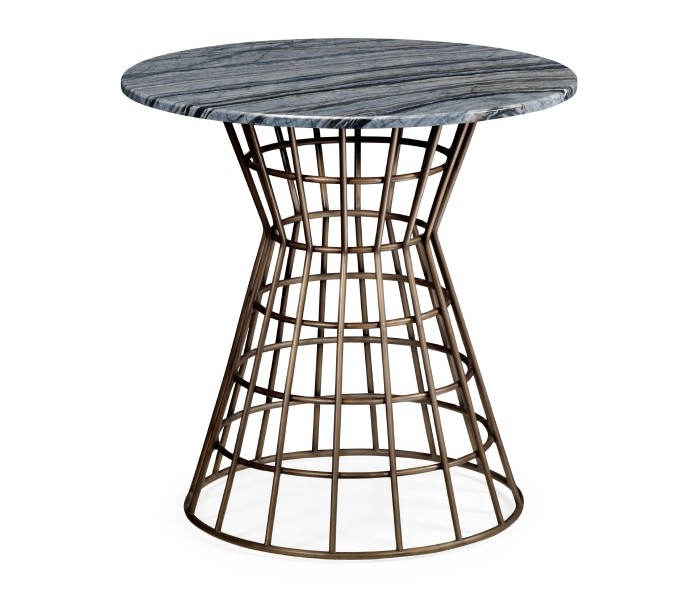 Round Geometric Antique Brass Centre Table with a Grey Marble Top 25