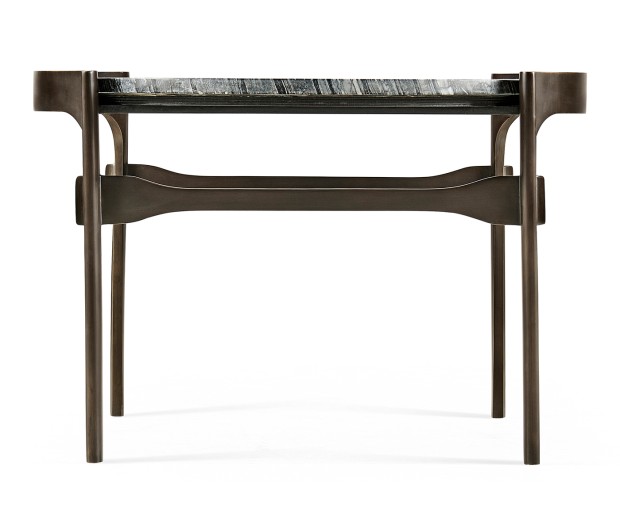 Low Round Solid Brass Coffee Table with a Grey Marble Top