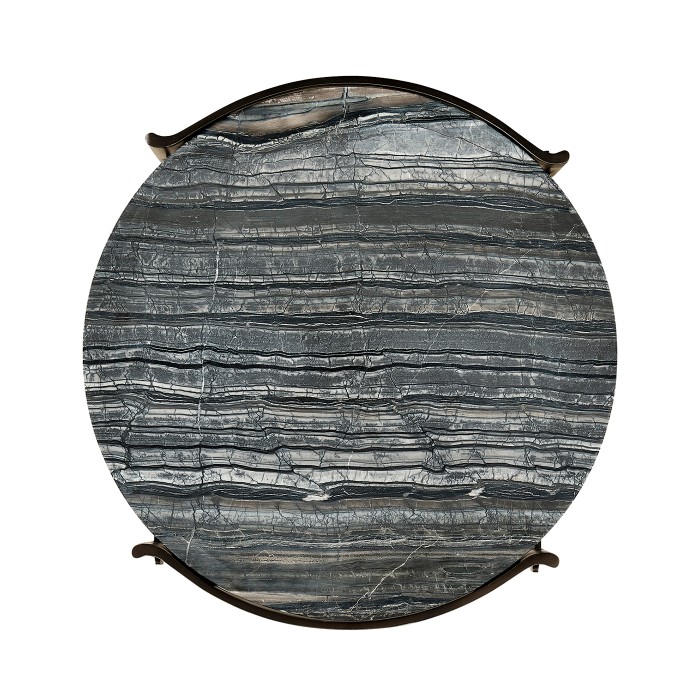 Low Round Solid Brass Coffee Table with a Grey Marble Top