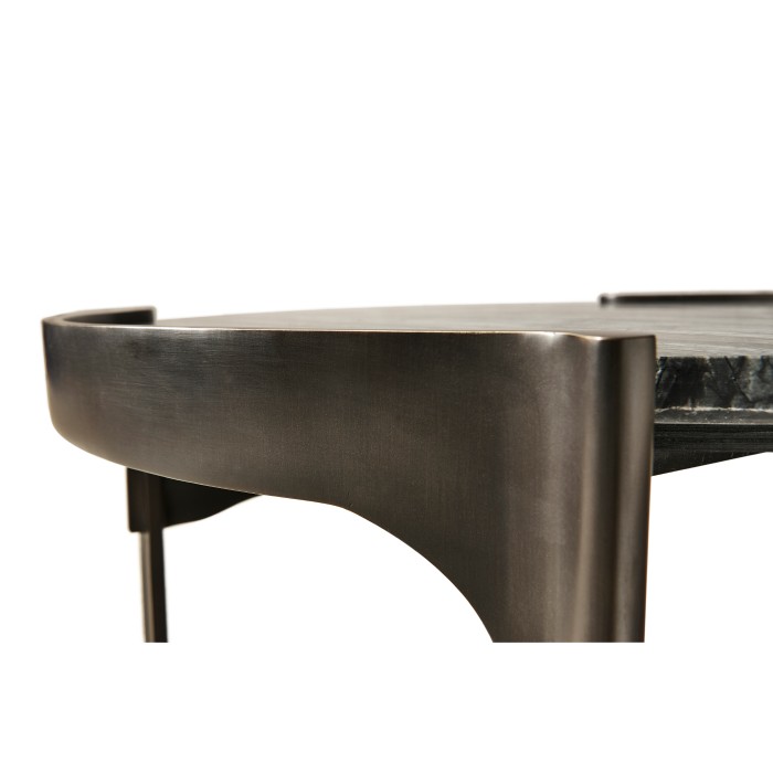 Low Round Solid Brass Coffee Table with a Grey Marble Top
