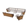 Walnut & Tan Rattan Left One-Seat Sofa Sectional 29