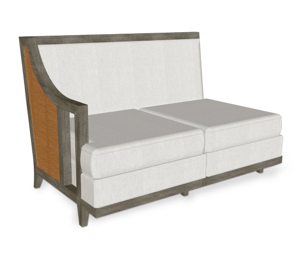 Grey & Tan Rattan Right Two-Seat Sofa Sectional 57