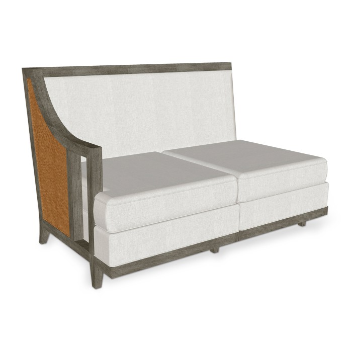 Grey & Tan Rattan Right Two-Seat Sofa Sectional 57