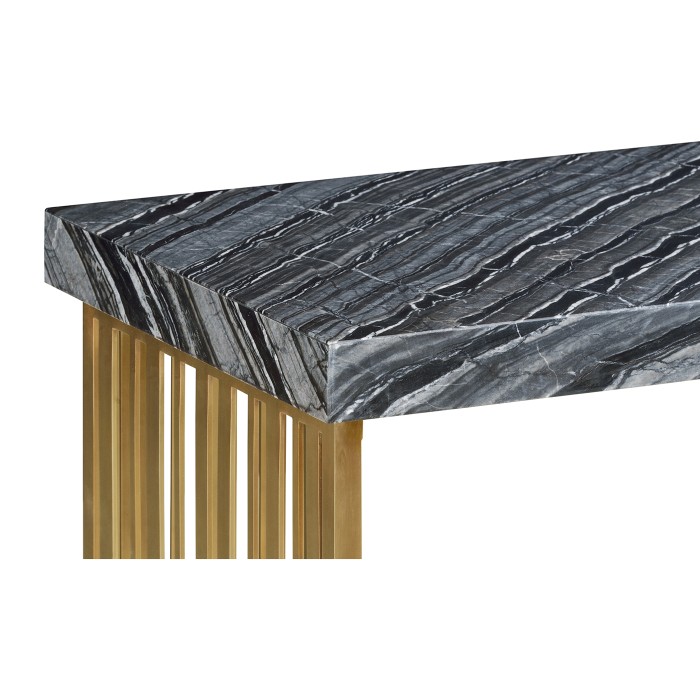 Rectangular Brass Console Table with a Grey Marble Top