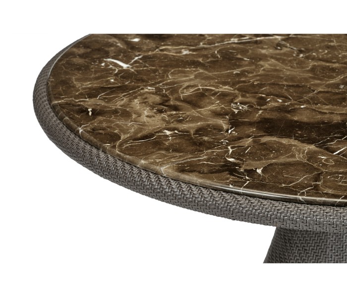 Round Dark Grey Rattan Dining Table with A Dark Marble Top 43