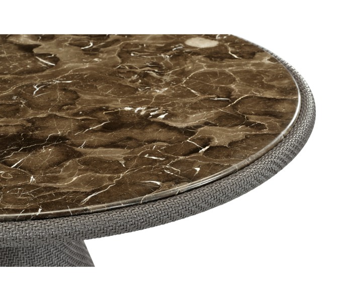 Round Dark Grey Rattan Dining Table with A Dark Marble Top 43