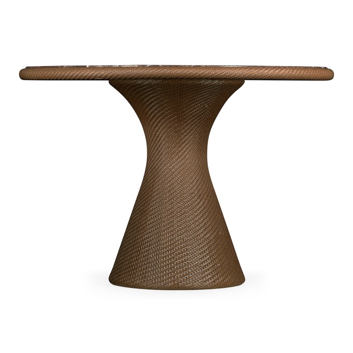 Round Tan Rattan Dining Table with A Dark Marble Top 43