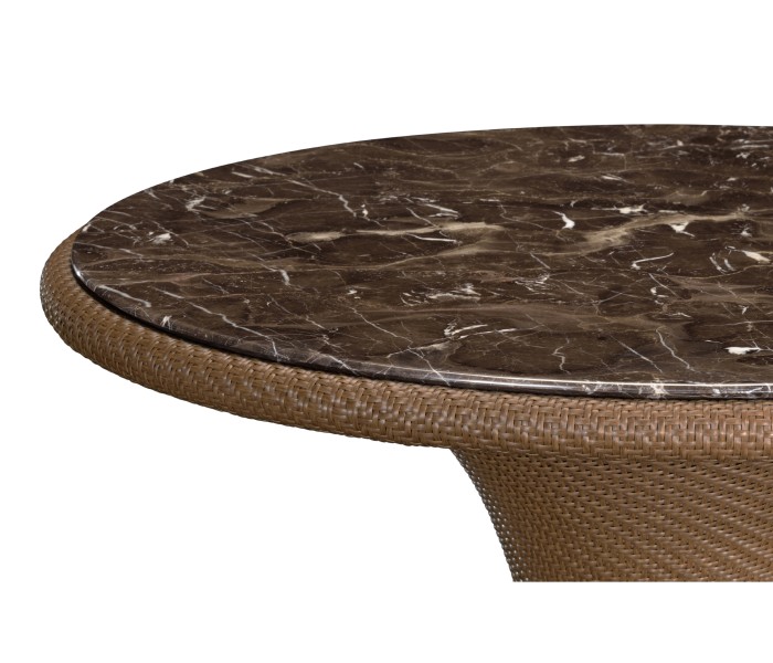 Round Tan Rattan Dining Table with A Dark Marble Top 43