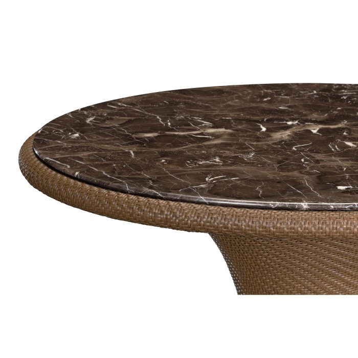 Round Tan Rattan Dining Table with A Dark Marble Top 43