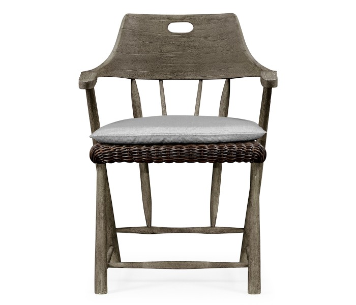 Smokers Style Grey & Rattan Dining Chair with Cushion